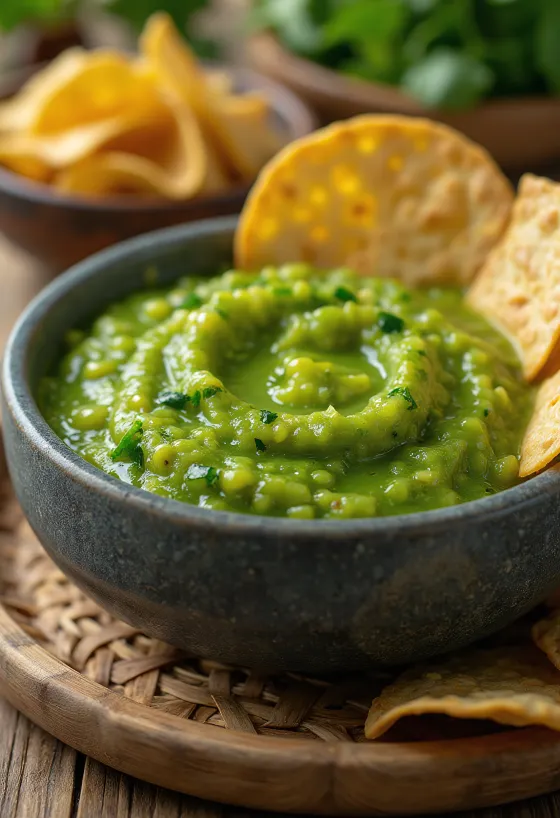 Meksikāņu salsa verde pasniegta