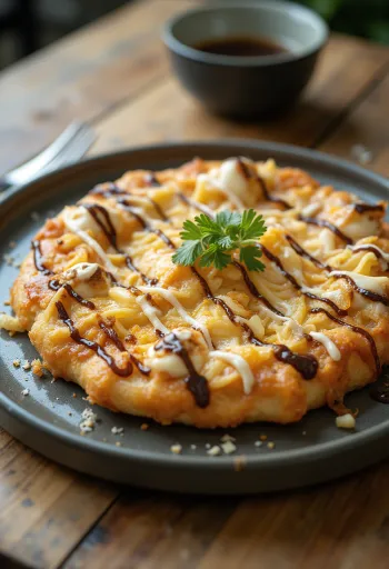 Okonomiyaki pica ar kāpostiem un tunča pārslām
