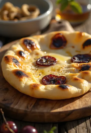 "Naan" maize ar plūmēm pasniegta