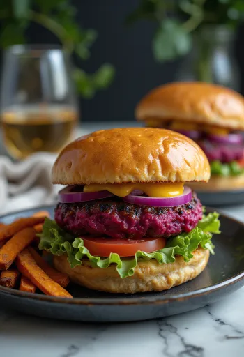 Biešu burgers ar svaigiem dārzeņiem