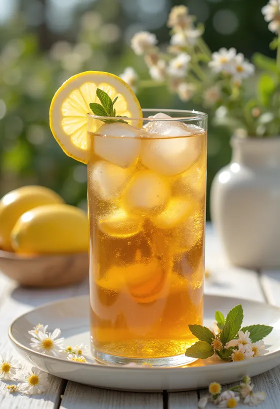 Piparmētru un plūškoka ledus tēja ar citronu
