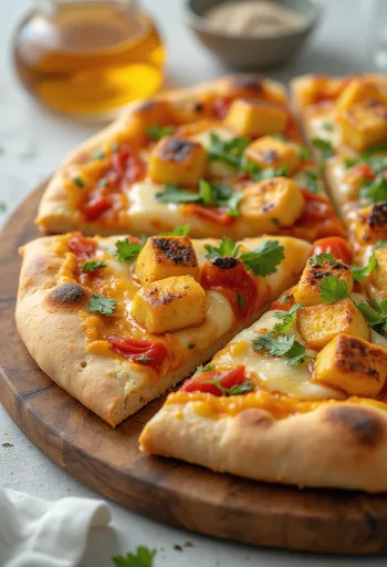 Paneer tikka pica ar jogurta mērci un dārzeņiem