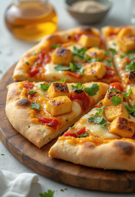 Paneer tikka pica ar jogurta mērci un dārzeņiem