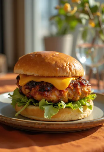 BBQ vistas burgers ar grilētu vistu un čedaras sieru