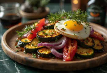 Cepti dārzeņi ar balzametiķi pasniegti