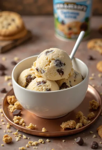 Ben & Jerry’s Oatmeal Cookie Chunk saldējums pasniegts traukā