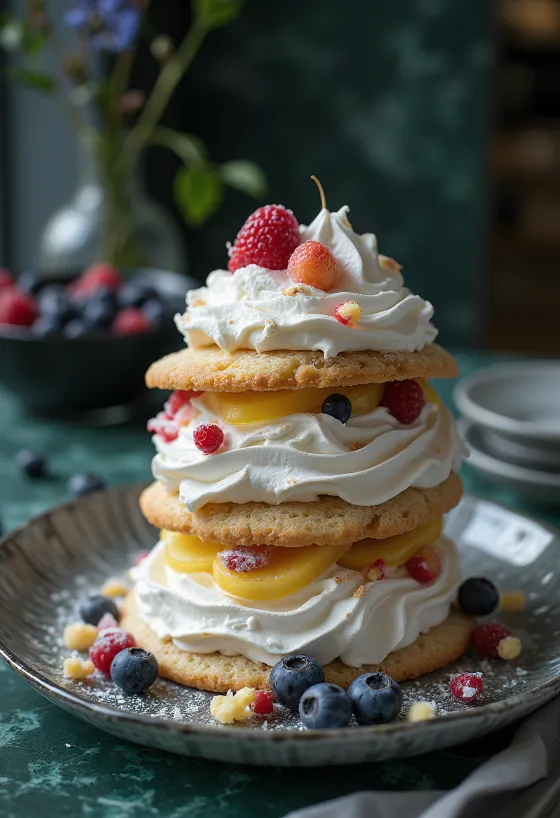 Bezē torte rotāta ar augļiem
