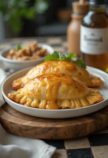 Empanadas ar sinepēm un medu pasniegtas