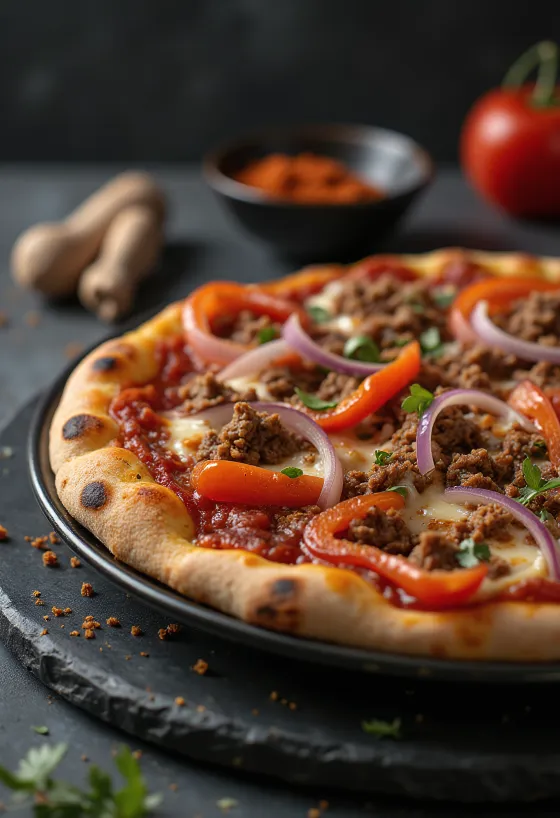 Pizza Algerienne pasniegta