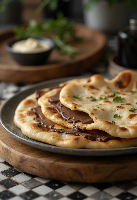Saldais krējuma un šokolādes naan pasniegts