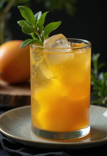 Austrālijas mango sidrs glāzē, rotāts ar laimu