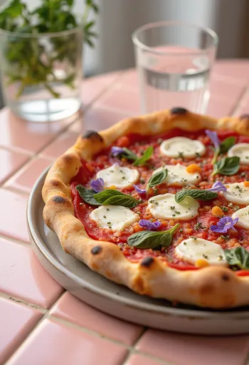 Pizza ai fiori di basilico ar svaigu baziliku un bazilika ziediem