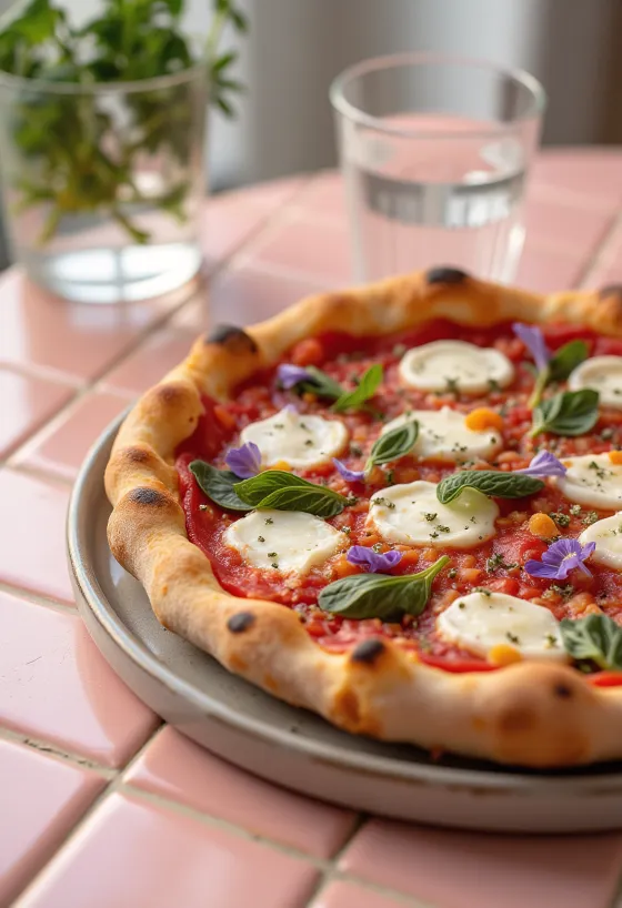 Pizza ai fiori di basilico ar svaigu baziliku un bazilika ziediem