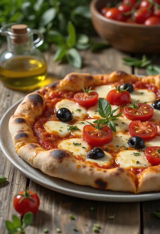 Pizza alla Barese ar tomātiem un melnajām olīvām