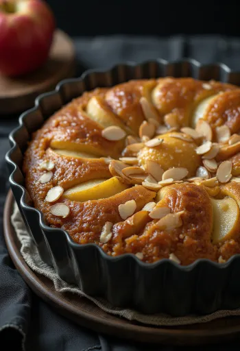 Ābolu-mandeļu torte ar sagrieztiem āboliem un mandeļu miltu kārtu