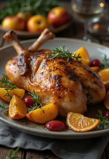 Cepta pīles kāja ar augļu piedevu