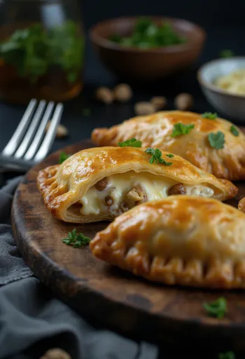 Empanadas ar gorgonzolu un valriekstiem zeltaini brūnā mīklā