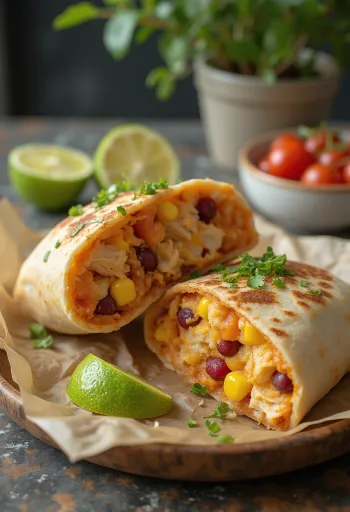 Pikantais vistas burrito, pasniegts ar svaigiem dārzeņiem un salsas mērci