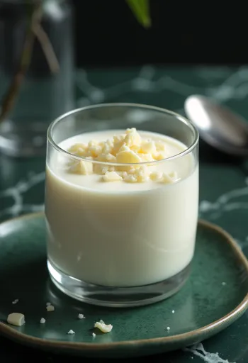 Baltās šokolādes panna cotta pasniegta