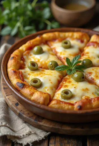 Pizza Argentina ar biezu mīklu, mozzarellu un tomātu mērci