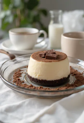 Kafijas panna cotta torte pasniegta šķēlēs