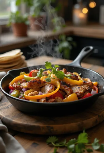 Cūkgaļas fajitas pasniegtas