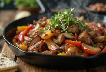 Cūkgaļas fajitas pasniegtas