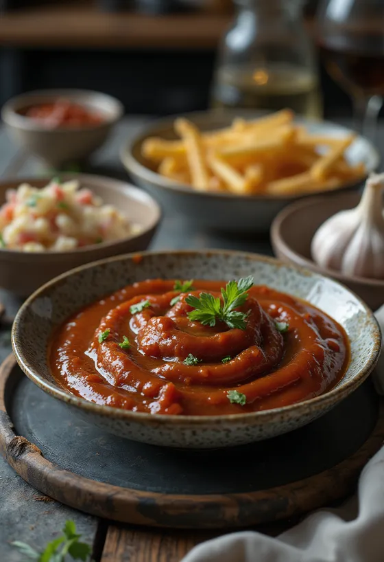 Kūpinātu ķiploku bārbekjū mērce mērces traukā