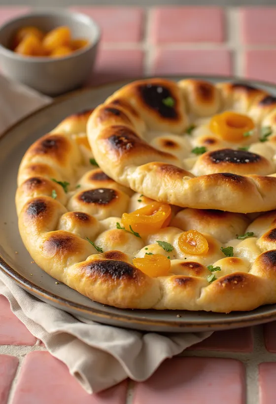 Naan maize ar žāvētām aprikozēm pasniegta
