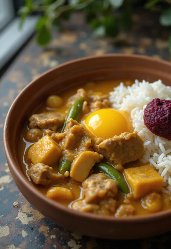 Kare-kare filipīniešu zemesriekstu gaļas ēdiens pasniegts bļodā