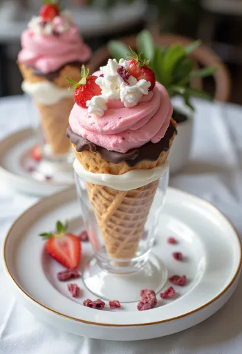 "Cornetto Love" saldējums ar zemeņu pildījumu un kraukšķīgu šokolādes pārklājumu pasniegts