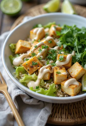 Laima un kinojas Budas bļoda ar tahini tofu pasniegta