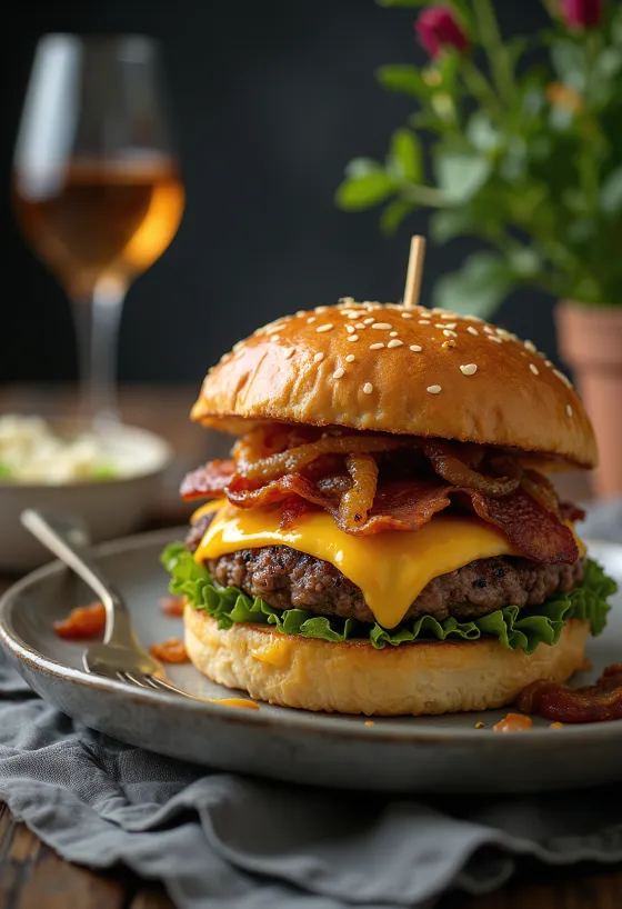 Dubultās gaļas hamburgers ar divām sulīgām gaļas kotletēm un izkausētu sieru