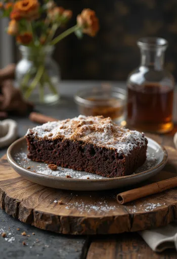 Kanēļa un šokolādes torte pārkaisīta ar pūdercukuru