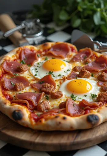 Pizza alla pancetta e uova ar kraukšķīgu pančetu un olu