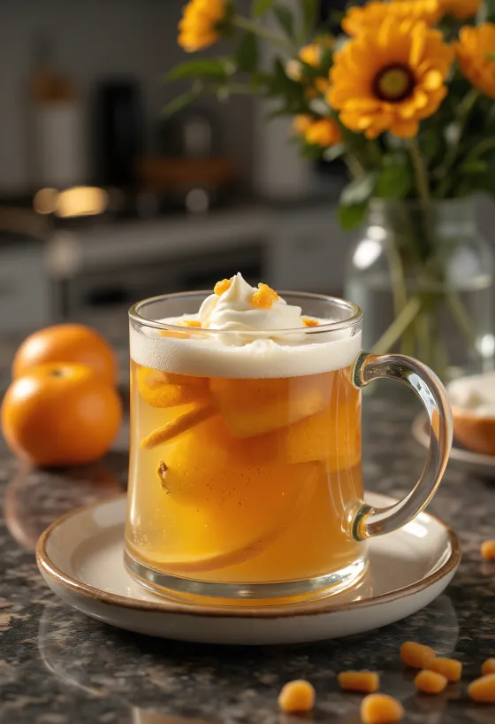 Piparmētru un citrusaugļu sidrs pasniegts glāzē