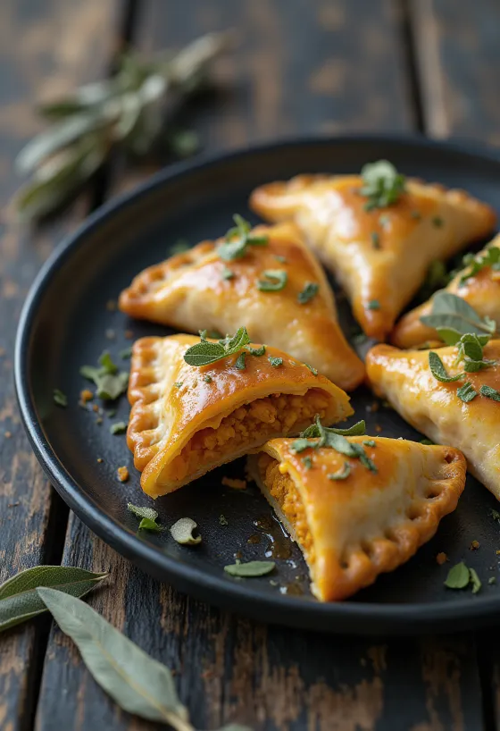 Zeltaini brūnas empanadas ar ķirbi un salviju