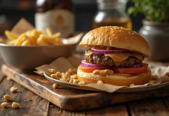 Zemesriekstu sviesta burgers pasniegts