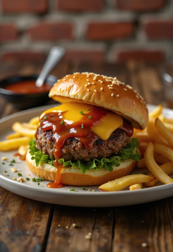 Medus BBQ burgers pasniegts